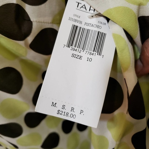 Tahari • Polka-Dot Blouse • Citron and Brown • Ruffles & Dots • Size 10 - Picture 5 of 6